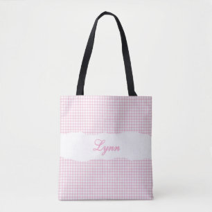 Klassisches Rosa & Weiß Gingham Personalisierter