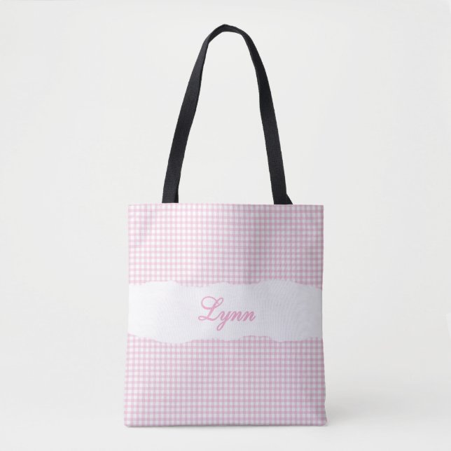 Klassisches Rosa & Weiß Gingham | Personalisierter (Vorderseite)