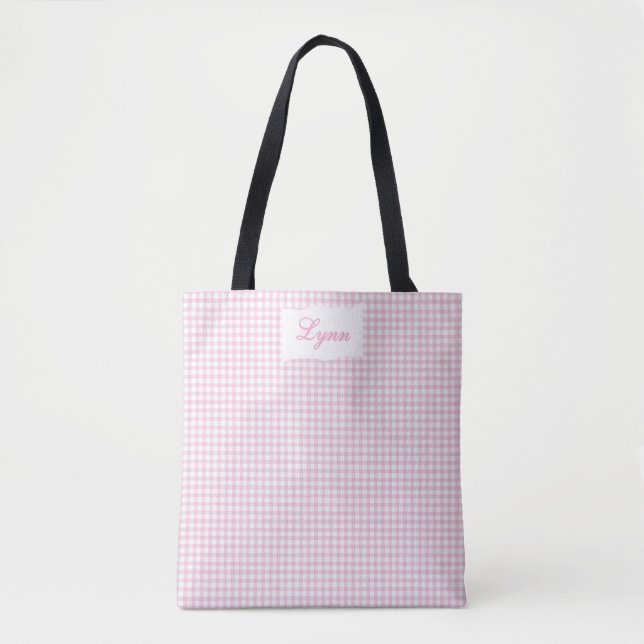 Klassisches Rosa & Weiß Gingham | Personalisierter (Vorderseite)