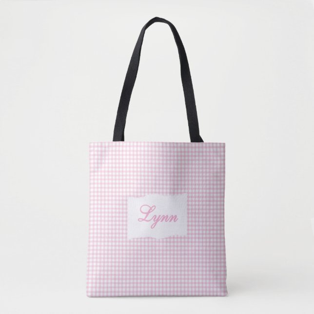 Klassisches Rosa & Weiß Gingham | Personalisierter (Vorderseite)