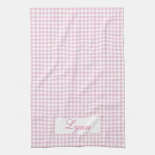 Klassisches Rosa & Weiß Gingham Personalisierter Geschirrtuch