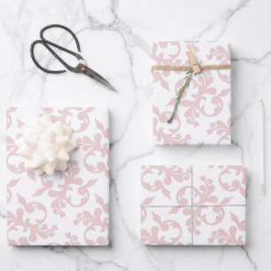 Klassisches Rosa Weiß Rokoko Muster Weihnachten Geschenkpapier Set