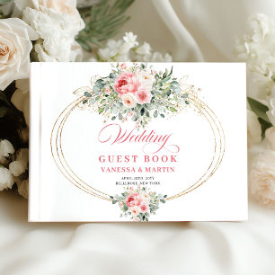 Klassisches rosafarbenes florales goldgrün elegant gästebuch