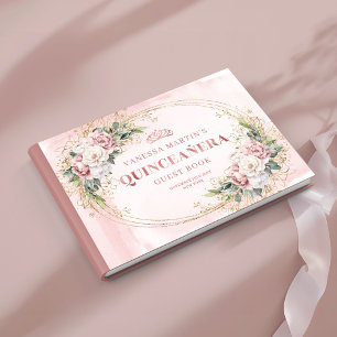 Klassisches Rosafarbenes Florales Grünzeug Quince Gästebuch