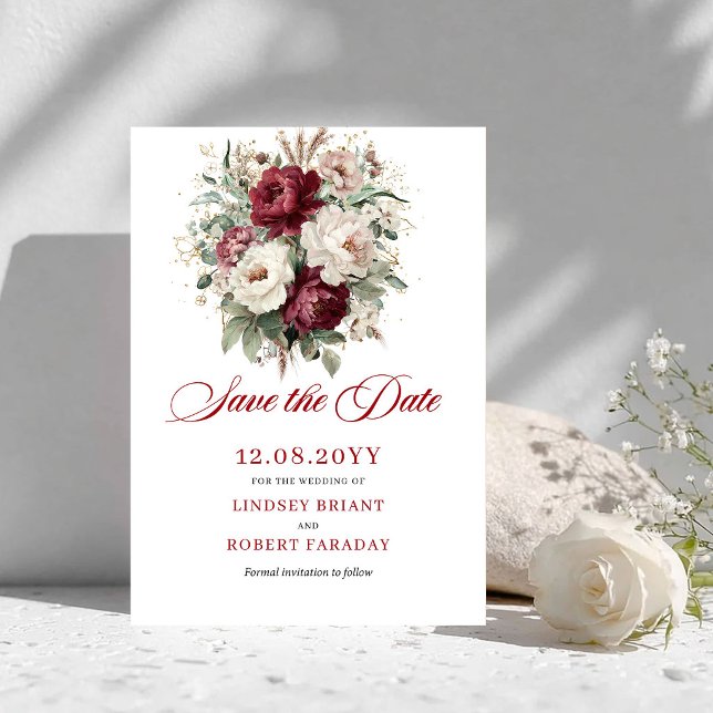 Klassisches Rosé-Burgunder-Blumen-Save-the-Date Save The Date (Classic Blush Burgundy Floral Save The Date)