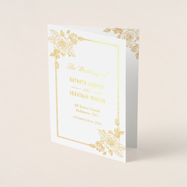 Klassisches Rose Floral Real Gold Foil Hochzeitspr Folienkarte (Vorderseite)