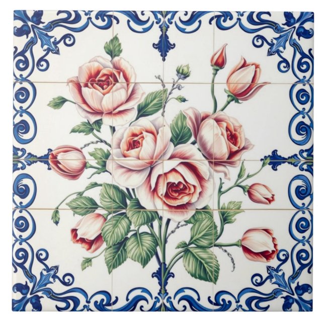 klassisches Rosenbouquet-Kachel Fliese (Vorderseite)