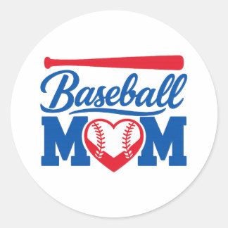 Klassisches Rot-Blau-Herz-Baseball-Mama-Spieltag Runder Aufkleber