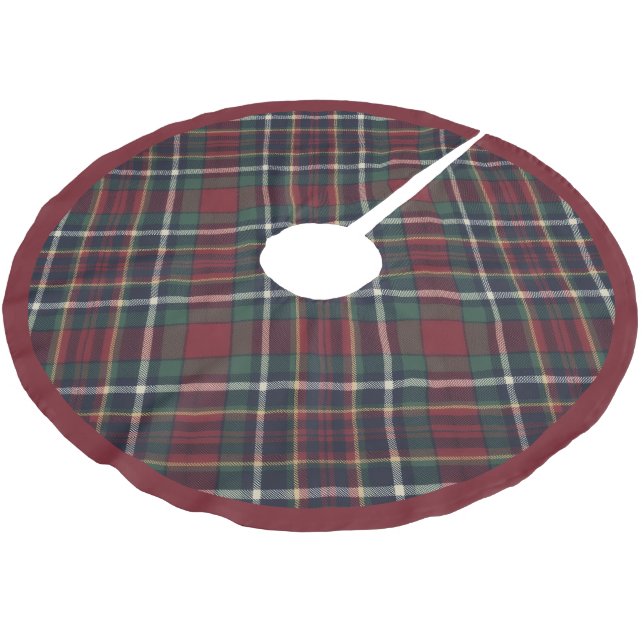 Klassisches Rot Dunkelblau Grün Kariertes Muster Polyester Weihnachtsbaumdecke (Schrägansicht)
