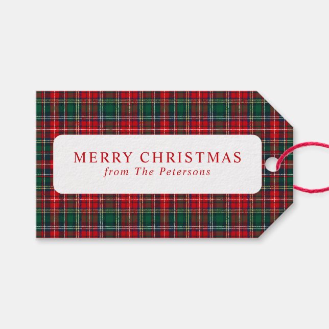 Klassisches Rot-Grün-Karo-Weihnachten Geschenkanhänger (Vorderseite (Horizontal))
