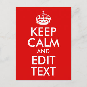 Klassisches Rot Keep Calm und Text bearbeiten Postkarte