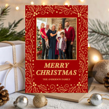 Klassisches Rot und Antik-Gold Familienfoto Weihna