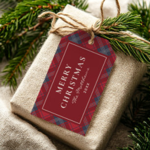 Klassisches Rot und Navy traditionelles Tartan-Chr Geschenkanhänger