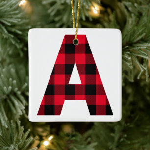 Klassisches Rot und Schwarz Buffalo-Karo-Monogramm Keramikornament