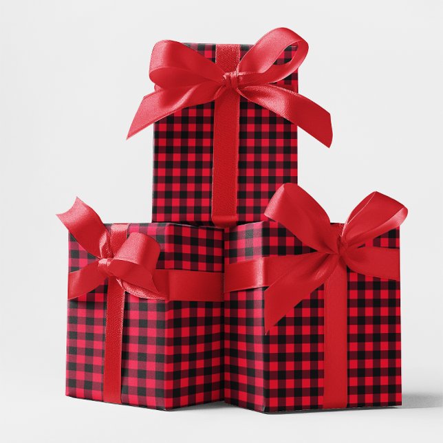 Klassisches Rot und Schwarzes Buffalo Kariert Geschenkpapier (Classic Red and Black Buffalo Plaid Wrapping Paper)