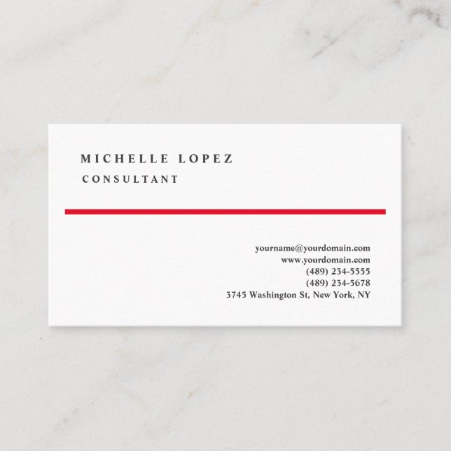 Klassisches Rot-Weiß-Elegant Schlicht Beruflich Visitenkarte (Vorderseite)