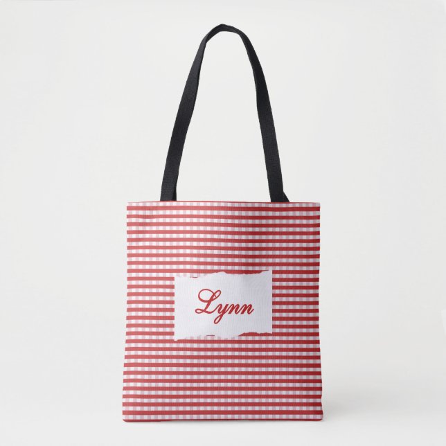 Klassisches Rot-Weiß Gingham | Personalisierter Na (Vorderseite)