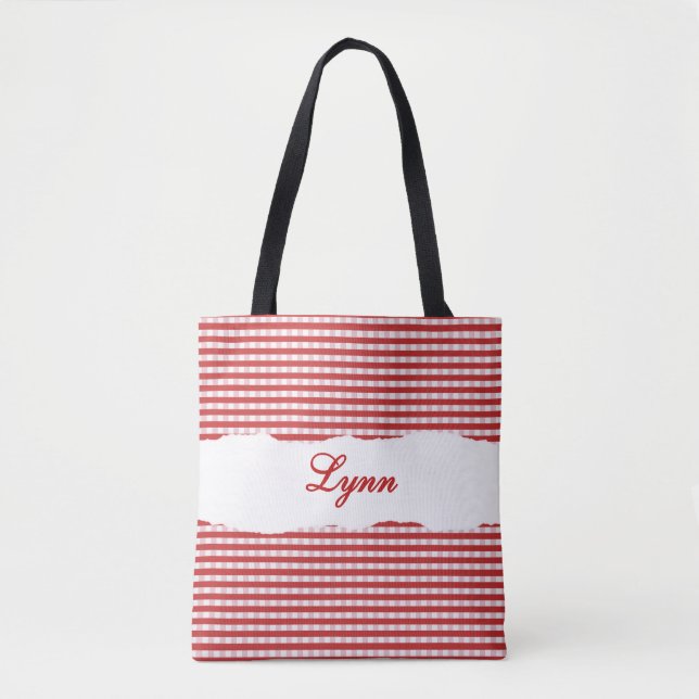 Klassisches Rot-Weiß-Gingham | Personalisierter Na (Vorderseite)