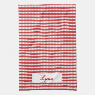 Klassisches Rot-Weiß-Gingham Personalisierter Na Geschirrtuch