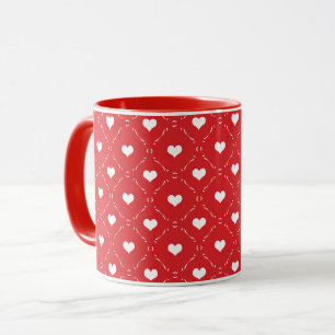 Klassisches Rot-Weiß-Herz Geometrisches Gitter Tasse