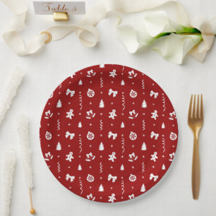 Klassisches Rot-Weiß-Weihnachts-Lebkuchen Pappteller