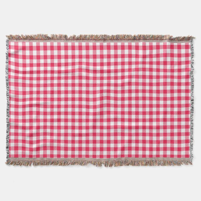 Klassisches rot-weißes Gingham-Muster Rustikal Decke (Vorderseite)