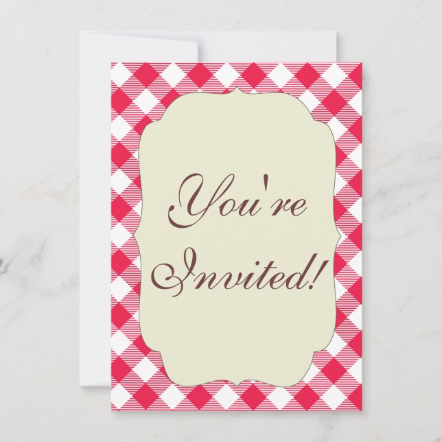 Klassisches rot-weißes Gingham-Muster Rustikal Einladung (Vorderseite)