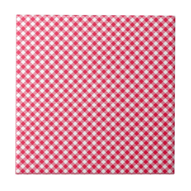 Klassisches rot-weißes Gingham-Muster Rustikal Fliese (Vorderseite)