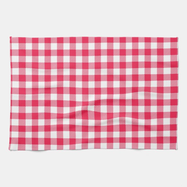 Klassisches rot-weißes Gingham-Muster Rustikal Geschirrtuch (Horizontal)