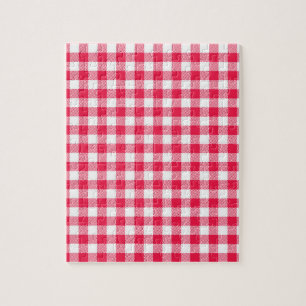 Klassisches rot-weißes Gingham-Muster Rustikal Puzzle