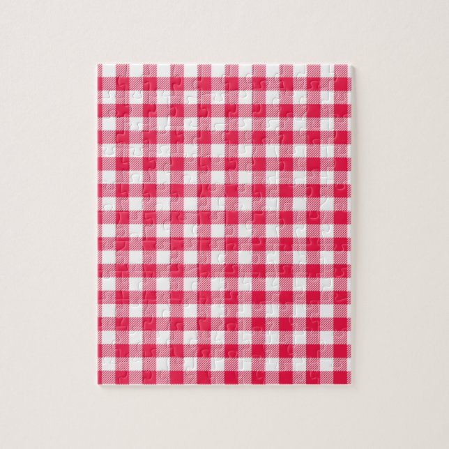Klassisches rot-weißes Gingham-Muster Rustikal Puzzle (Vertikal)