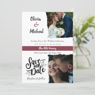 Klassisches Rotburgunder Save the Date, Platz für Einladung