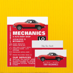 Klassisches rotes Auto, Mechaniker Visitenkarte