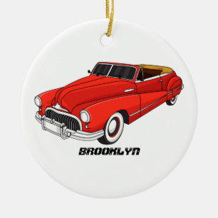 Klassisches rotes Automobil von 1948 Keramik Ornament