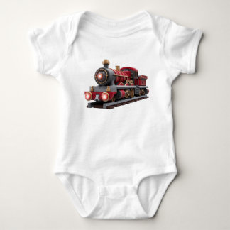 Klassisches rotes Dampflok-T-Shirt für Abenteuer-K Baby Strampler