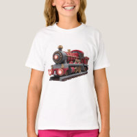 Klassisches rotes Dampflok-T-Shirt für Abenteuer-K