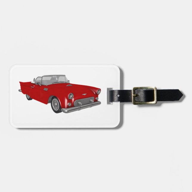 Klassisches rotes Fünfzigerjahre Auto Gepäckanhänger (Vorderseite horizontal)