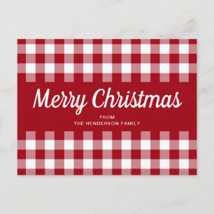 Klassisches rotes Gingham Frohe Weihnachten Postkarte