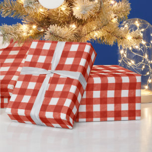 Klassisches rotes Gingham-Karo-Weihnachten Geschenkpapier