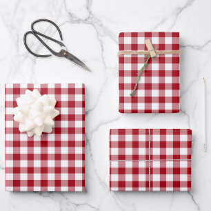 Klassisches rotes Gingham-Karomuster Geschenkpapier Set