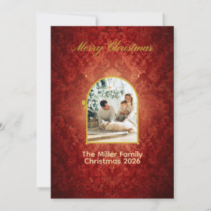 Klassisches rotes Gold-Hund-Familien-Weihnachtsfot Feiertagskarte