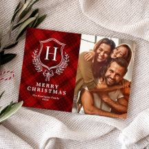 Klassisches rotes Karo-Monogramm-Foto-Weihnachten