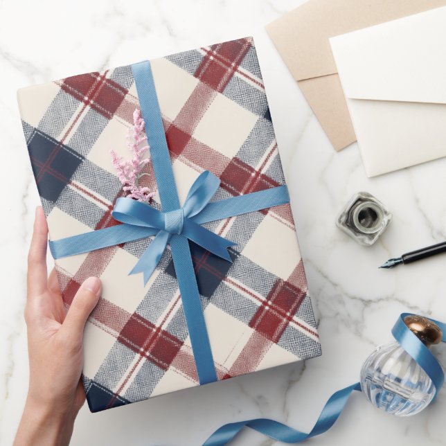 Klassisches rotes Marine-Erbe-Tartan-Karomuster Geschenkpapier (Schenken)