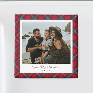 Klassisches rotes Marine-Tartan-Familienfoto Weihn Magnet