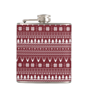 Klassisches rotes Rentier-Weihnachtspullover-Muste Flachmann