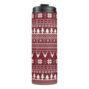 Klassisches rotes Rentier-Weihnachtspullover-Muste Thermosbecher