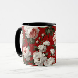 Klassisches rotes Rosen weißes Blumenmuster Tasse