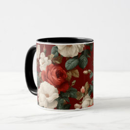 Klassisches rotes Rosenweiß-Blumenmuster Tasse
