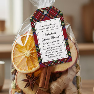 Klassisches rotes Tartan-Feiertags-Simmer-Topf-Kit Geschenkanhänger