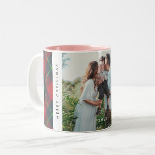 Klassisches rotes und grünes Karo-Familienfoto-Wei Zweifarbige Tasse